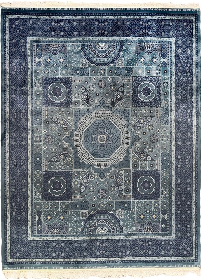 Symbolism and History Blue Persian Rugs Blue Silk Persian Rug Horizon 8 x 10. Photo by Afra Rugs.
