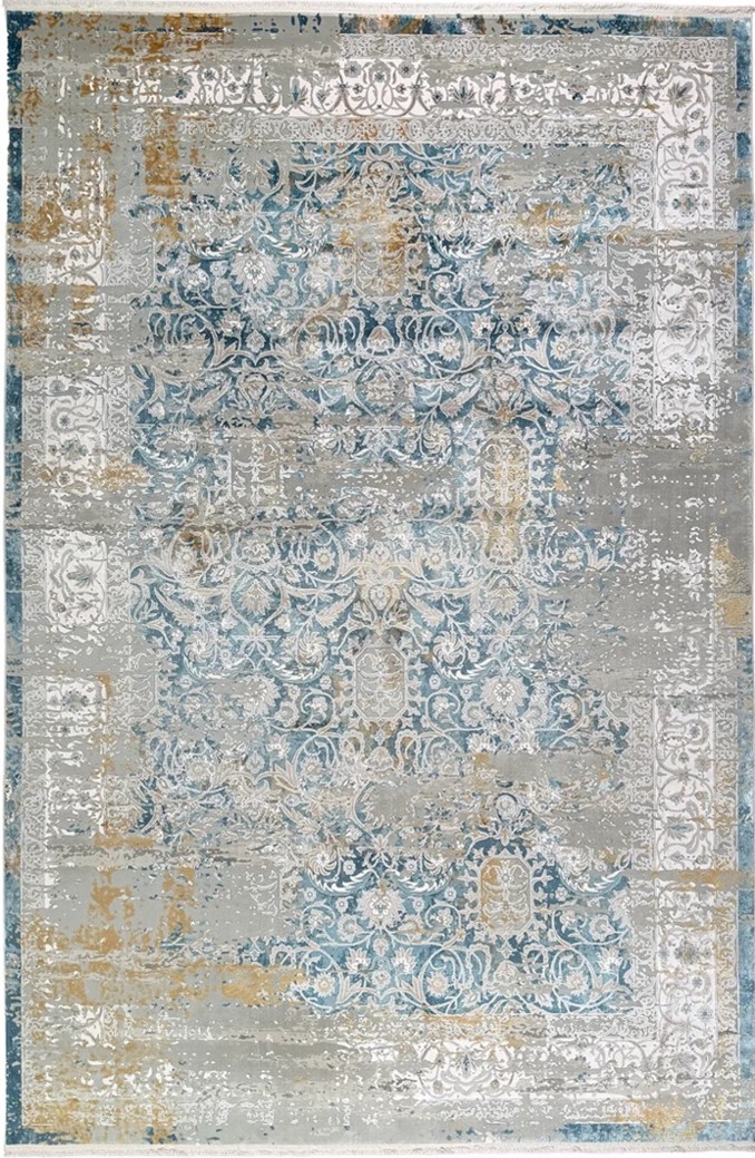 Do Persian Rugs Need Pads? A Blue and Beige Silk Persian Rug Harmony Pattern 7 x 9 with floral motifs, ideal for a large Persian rug with a pad on wood floors. Credit: Afra Rugs.