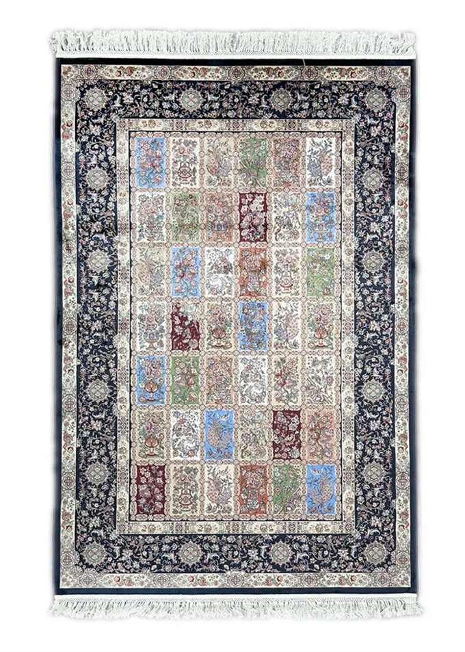  Black Silk Persian Rug Tile Pattern 4 x 6 from our Medium Area Rugs Collection.