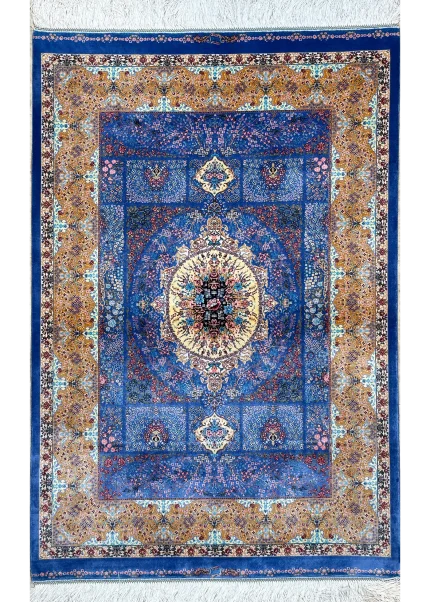 Blue and Gold Persian Rug Whisper Pattern 3 x 4