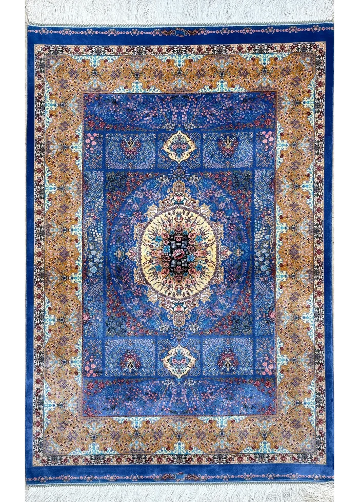 Blue and Gold Persian Rug Whisper Pattern 3 x 4