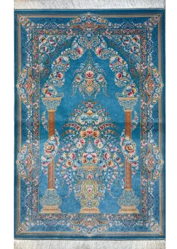 Blue and Pink Persian Rug Mehrab Pattern 3 x 5