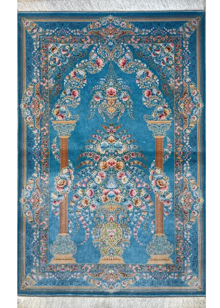 Blue and Pink Persian Rug Mehrab Pattern 3 x 5