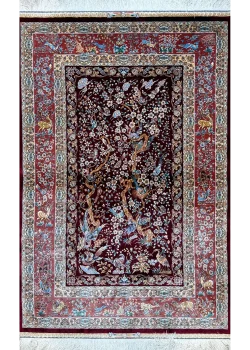 Black and Red Persian Rug Bird Garden Pattern 3 x 5