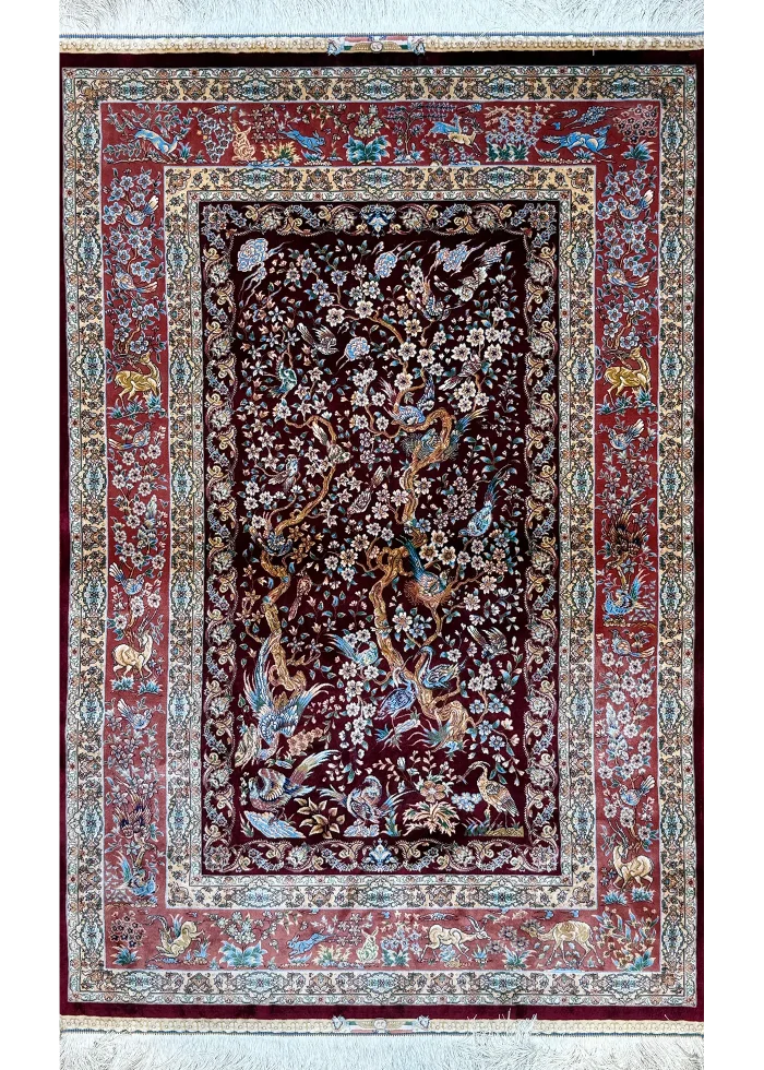 Black and Red Persian Rug Bird Garden Pattern 3 x 5