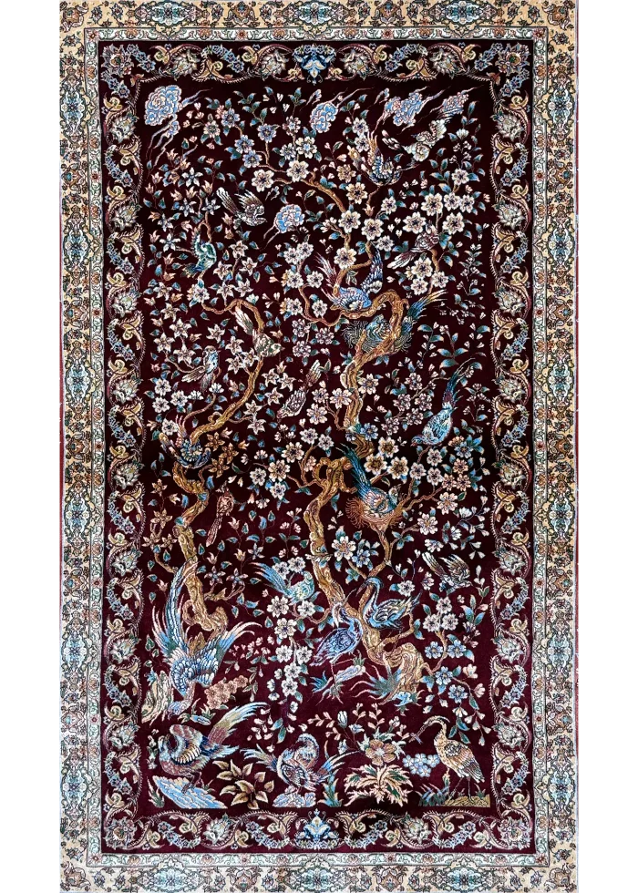 Black and Red Persian Rug Bird Garden Pattern 3 x 5 - Image 4