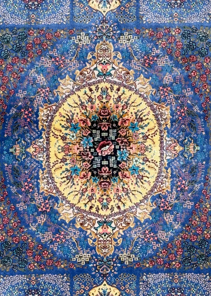 Blue and Gold Persian Rug Whisper Pattern 3 x 4 - Image 3