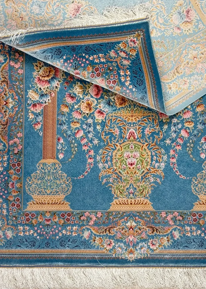 Blue and Pink Persian Rug Mehrab Pattern 3 x 5 - Image 5