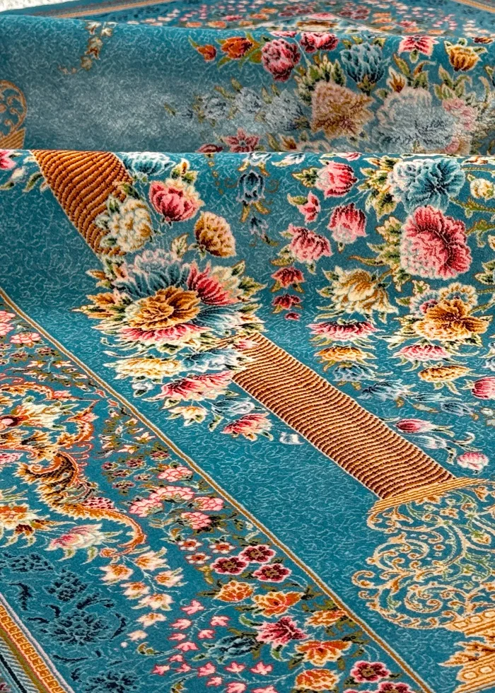 Blue and Pink Persian Rug Mehrab Pattern 3 x 5 - Image 2