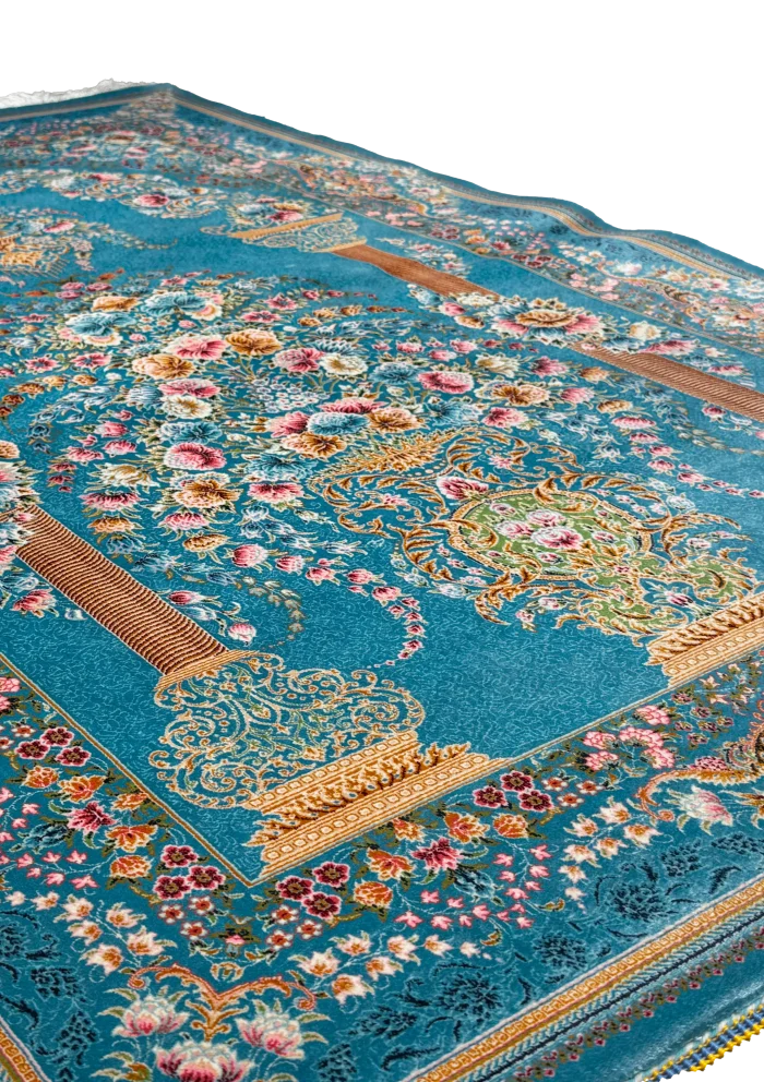 Blue and Pink Persian Rug Mehrab Pattern 3 x 5 - Image 6