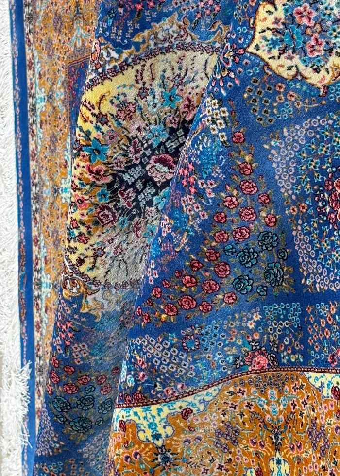 Blue and Gold Persian Rug Whisper Pattern 3 x 4 - Image 4