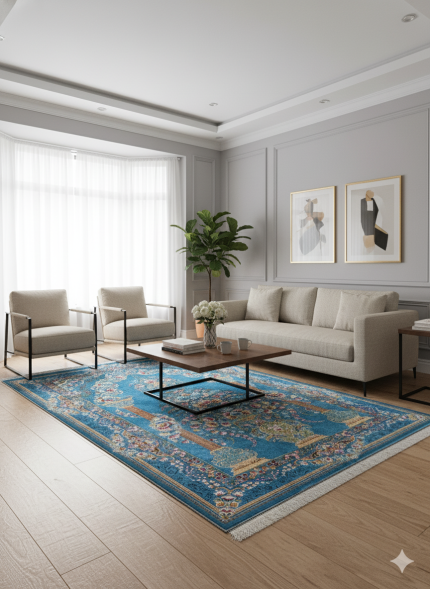 Blue and Pink Persian Rug Mehrab Pattern 3 x 5