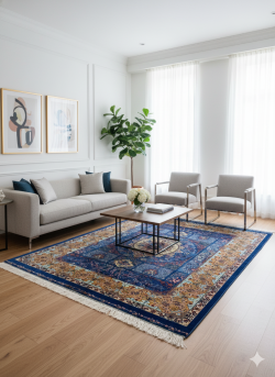 Blue and Gold Persian Rug Whisper Pattern 3 x 4