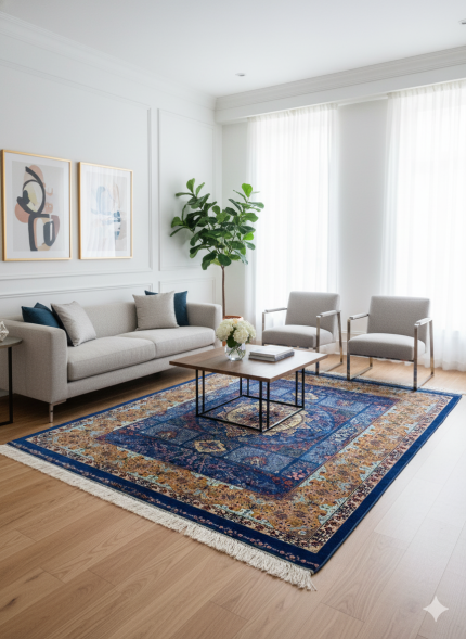 Blue and Gold Persian Rug Whisper Pattern 3 x 4