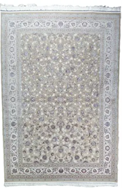 Beauty of a Floral Area Persian Rug: History & Art A beige and white floral area Persian rug with Afshan pattern, showcasing delicate floral motifs. Courtesy of Afra Rugs, https://afrarugs.com/product/beige-and-white-silk-persian-rug-afshan-pattern-7-x-9/.