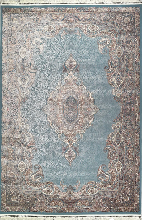 Why a Blue Persian Rug Defines Coastal Interior Design A serene blue Persian rug with floral motifs, perfect for coastal vibes, from the Pastel Shades collection.