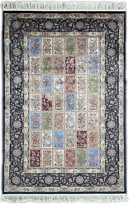 Elegant Black Persian Rugs: History and Style Black Silk Persian Rug Tile Pattern 4 x 6. Photo by Afra Rugs