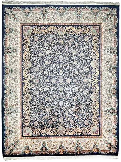 Isfahan Rugs: A Timeless Persian Art Blue and Beige Silk Persian Rug Ekbatan 8 x 10. Photo by Afra Rugs