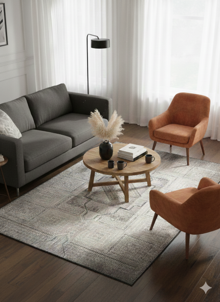 Gray Persian Rug Ash Pattern 7 x 9