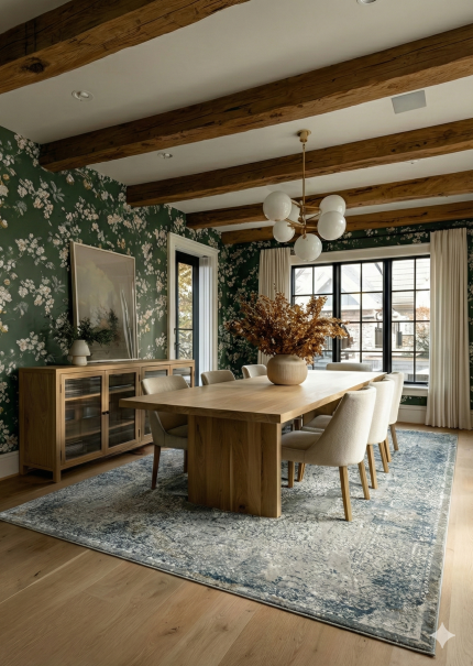 Gray and Blue Persian Rug Ziba Pattern 7 x 9