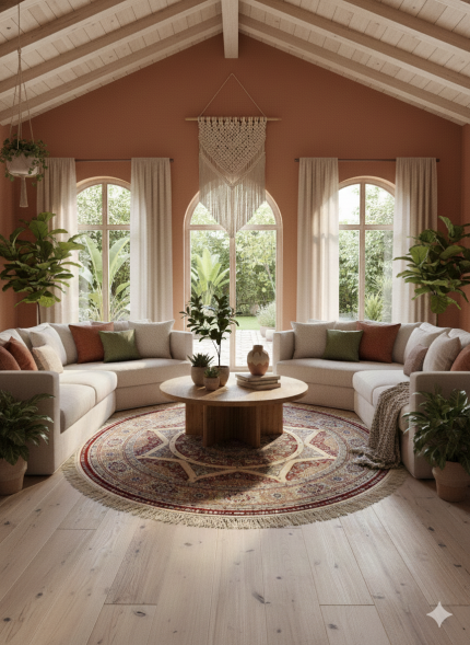 Red and Beige Round Persian Rug Elham Pattern 5 x 5