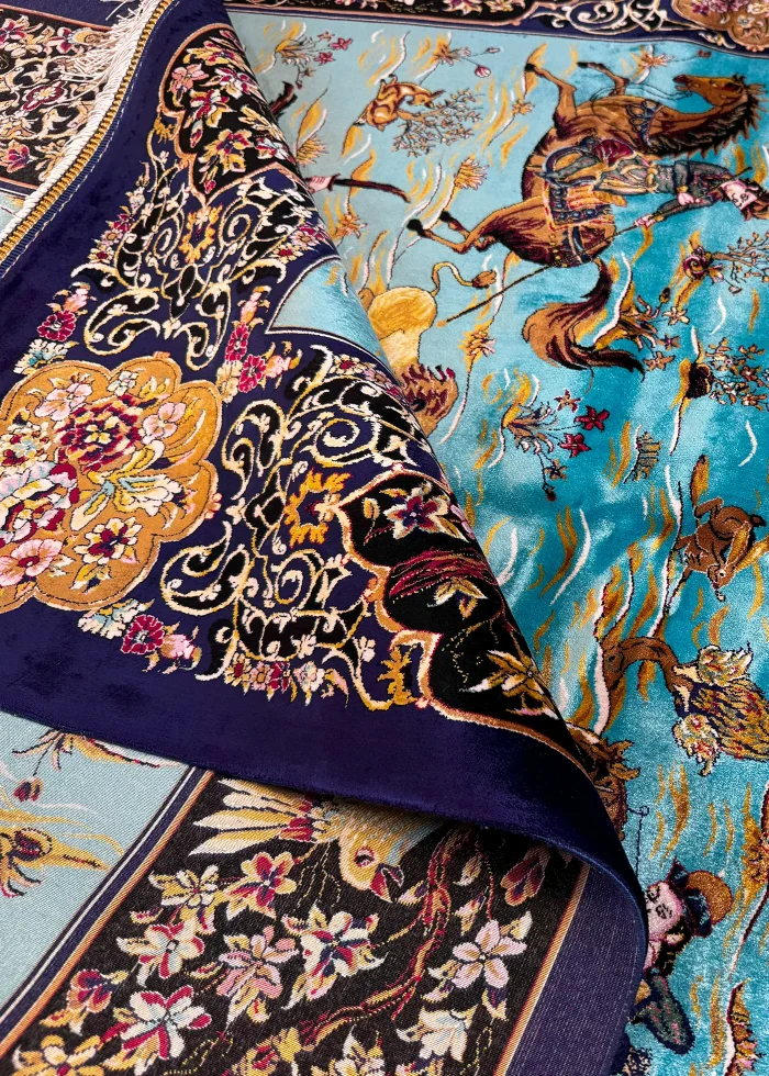 Blue and Navy Blue Persian Rug Hunting Pattern 4 x 6 - Image 5
