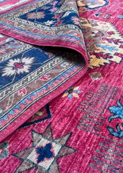 Red and Navy Blue Wool Persian Rug Qashqai Pattern 8 x 10 - Image 4