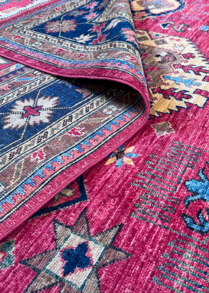 Red and Navy Blue Wool Persian Rug Qashqai Pattern 8 x 10 - Image 4