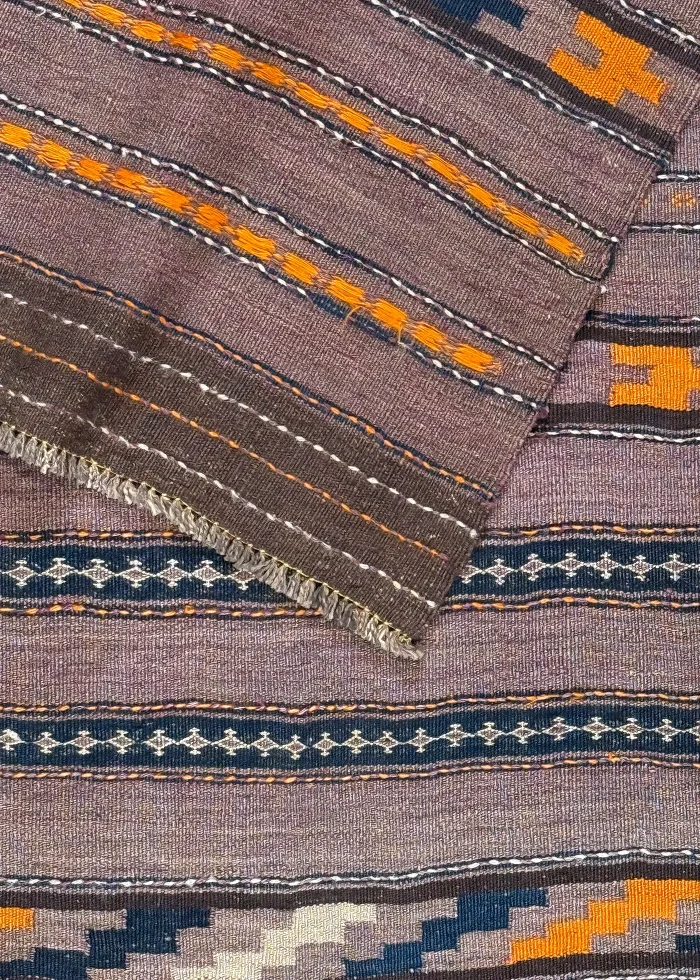 Brown and Taupe Persian Kilim Shahsavan Pattern 3 x 8 - Image 4