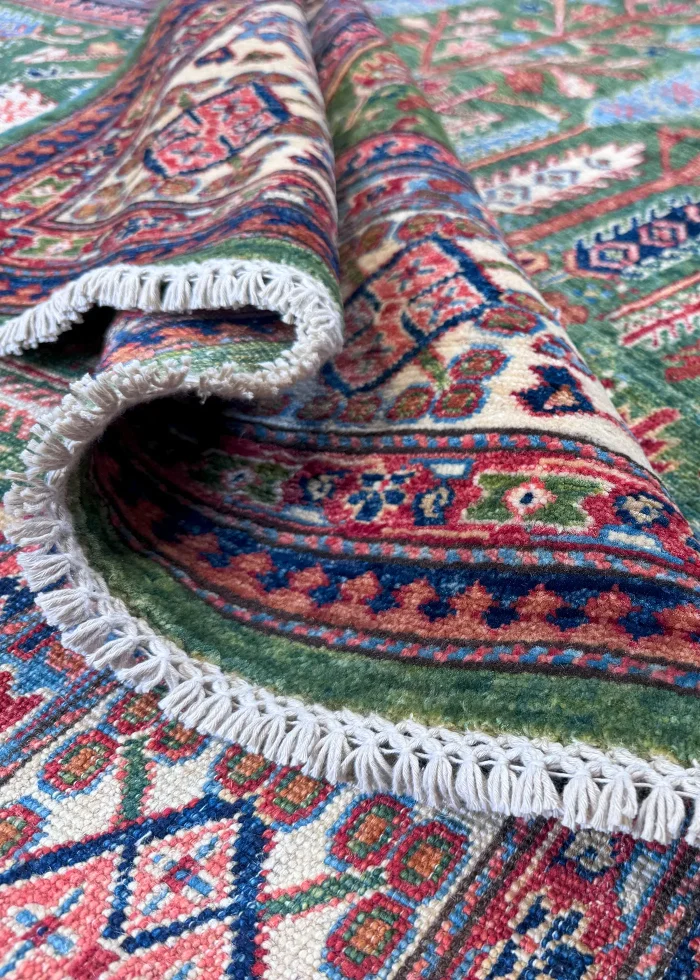 Green and Brown Wool Persian Rug Kashan Pattern 7 x 9 - Image 6