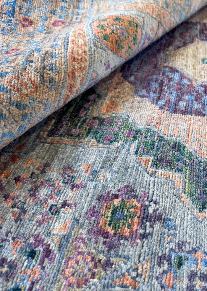 Green and Blue Wool Persian Rug Tabriz Pattern 4 x 6 - Image 8