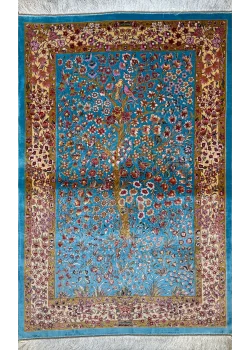 Blue and Beige Persian Rug Bird Garden Pattern 3 x 5
