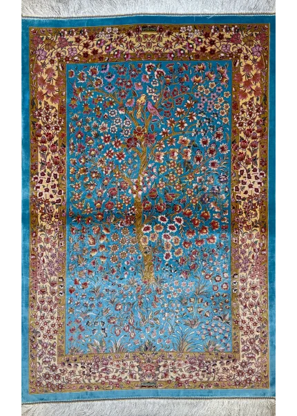 Blue and Beige Persian Rug Bird Garden Pattern 3 x 5