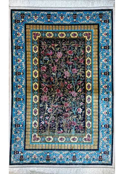 Black and Blue Persian Rug Bird Garden Pattern 3 x 5