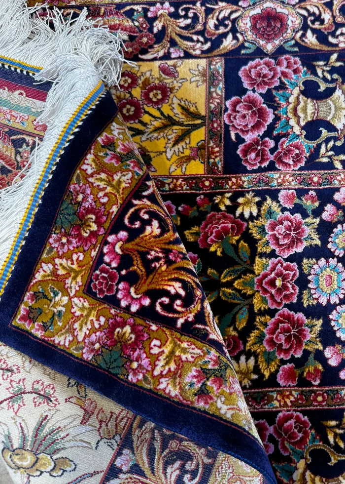 Blue and Pink Persian Rug Mehrab Pattern 2 x 3 - Image 3