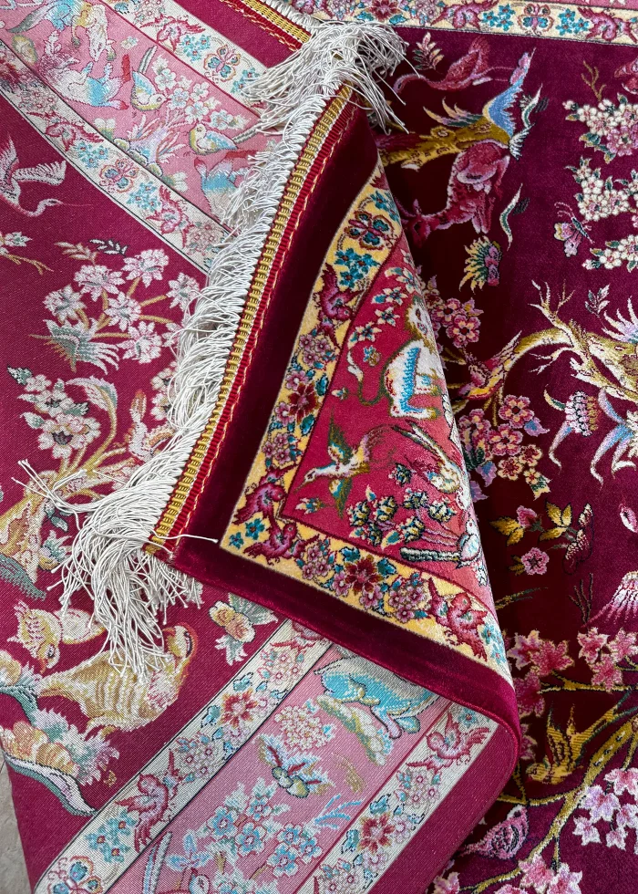 Red and Pink Persian Rug Hunting Pattern 3 x 4 - Image 5