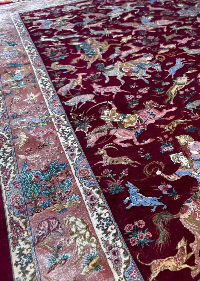 Pink and Red Persian Rug Hunting Pattern 3 x 5 - Image 6
