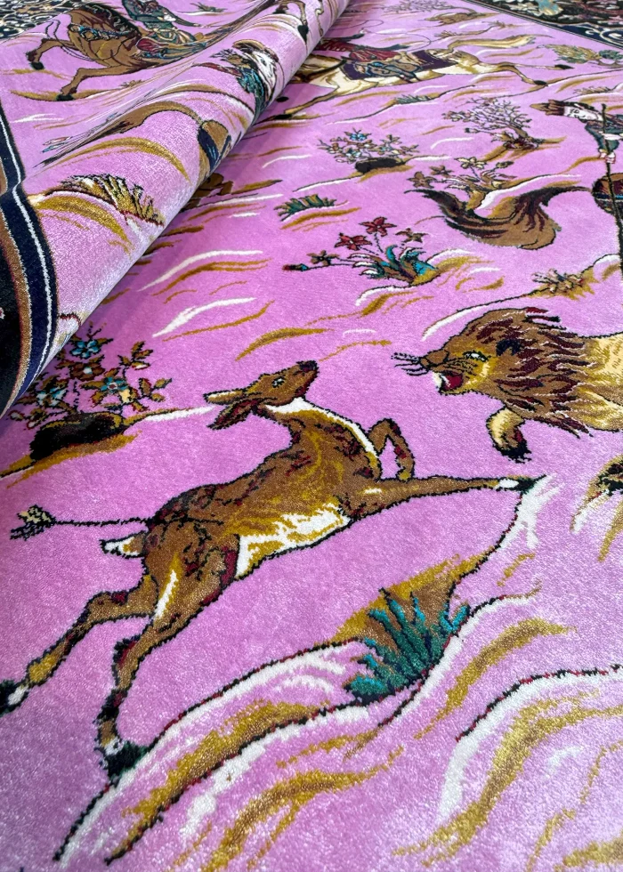 Pink and Purple Persian Rug Hunting Pattern 4 x 6 - Image 3