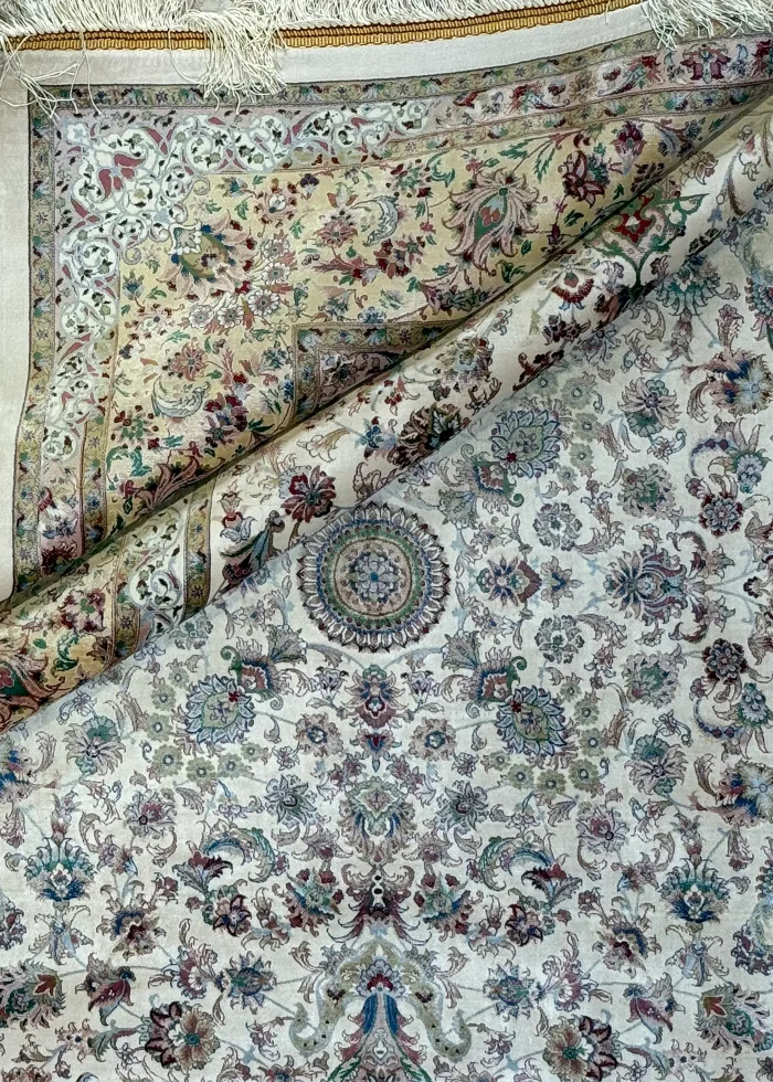 Beige and Green Persian Rug Shah Abbasi Pattern 7 x 9 - Image 4
