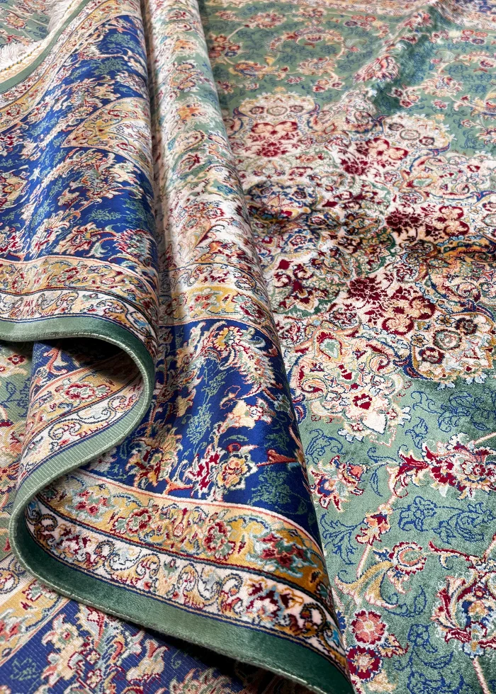 Green and Navy Blue Persian Rug Shah Abbasi Pattern 5 x 8 - Image 6