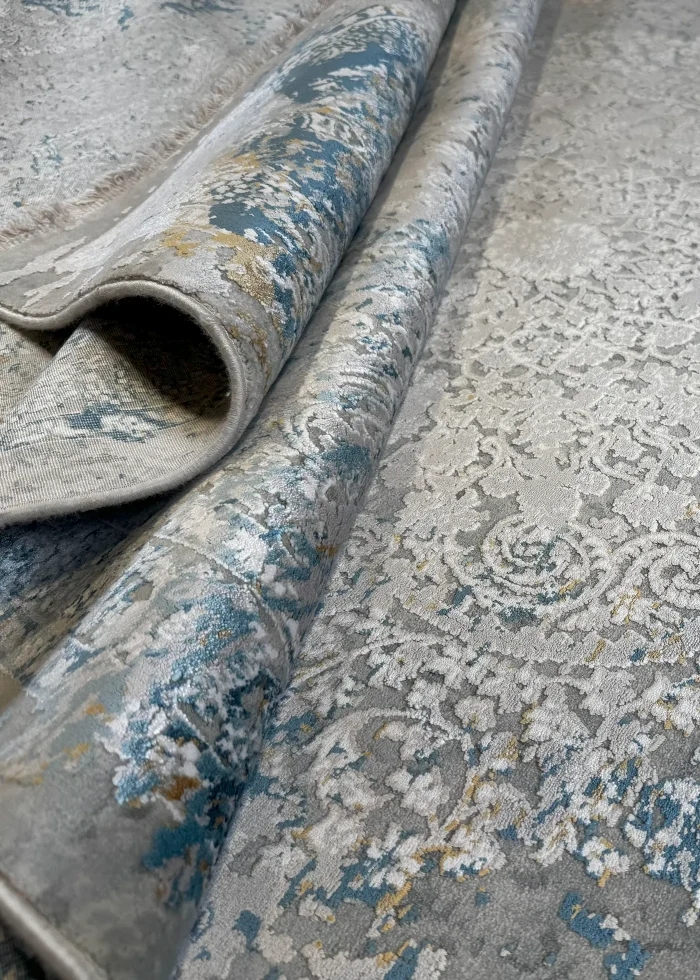 Gray and Blue Persian Rug Ziba Pattern 7 x 9 - Image 4