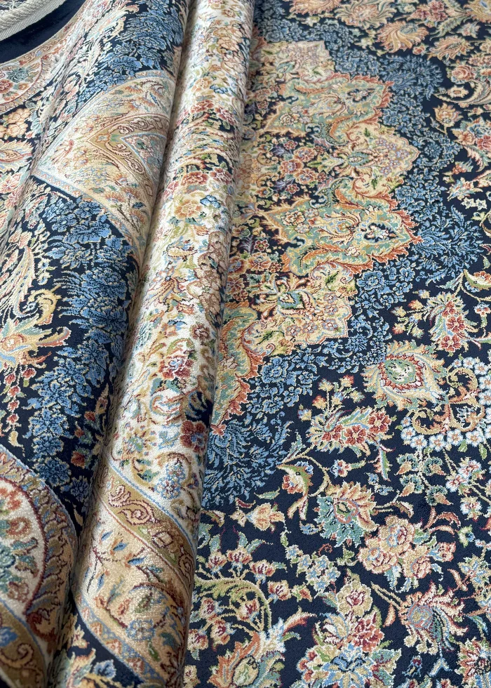 Blue and Beige Persian Rug Toranj Pattern 7 x 7 - Image 5