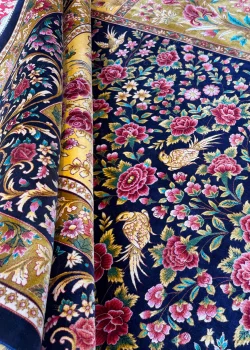 Blue and Pink Persian Rug Bird Garden Pattern 7 x 9 - Image 7