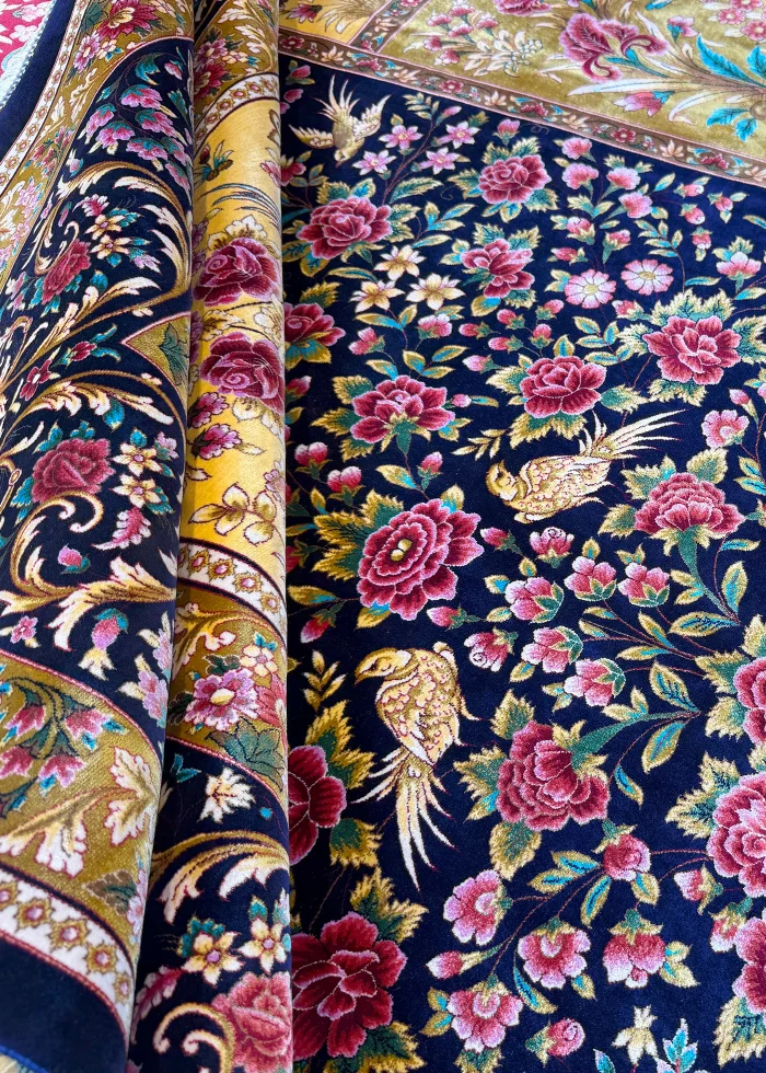 Blue and Pink Persian Rug Bird Garden Pattern 7 x 9 - Image 7