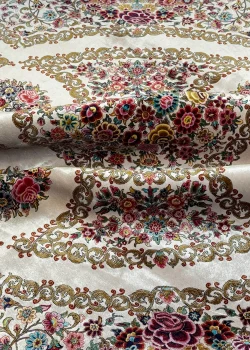 Beige and Pink Persian Rug Thousand Flowers Pattern 7 x 7 - Image 9