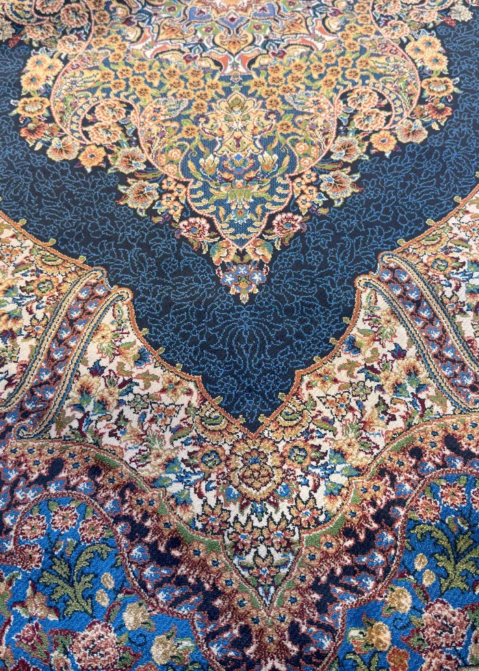 Navy Blue and Beige Persian Rug Flame Pattern 4 x 6 - Image 8