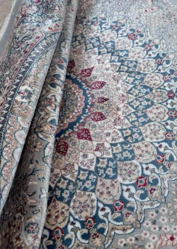 Gray and Blue Round Persian Rug Vanda Pattern 5 x 5 - Image 5