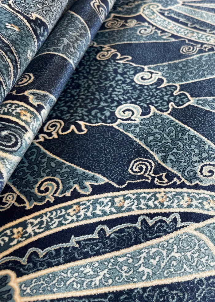Navy Blue and Blue Round Persian Rug Horizon Pattern 5 x 5 - Image 8