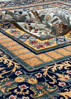 Blue and Beige Persian Rug Bird Garden Pattern 7 x 7 - Image 4
