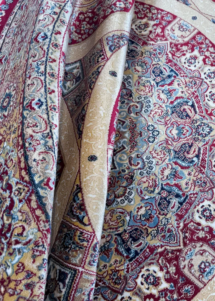 Red and Beige Round Persian Rug Elham Pattern 5 x 5 - Image 8